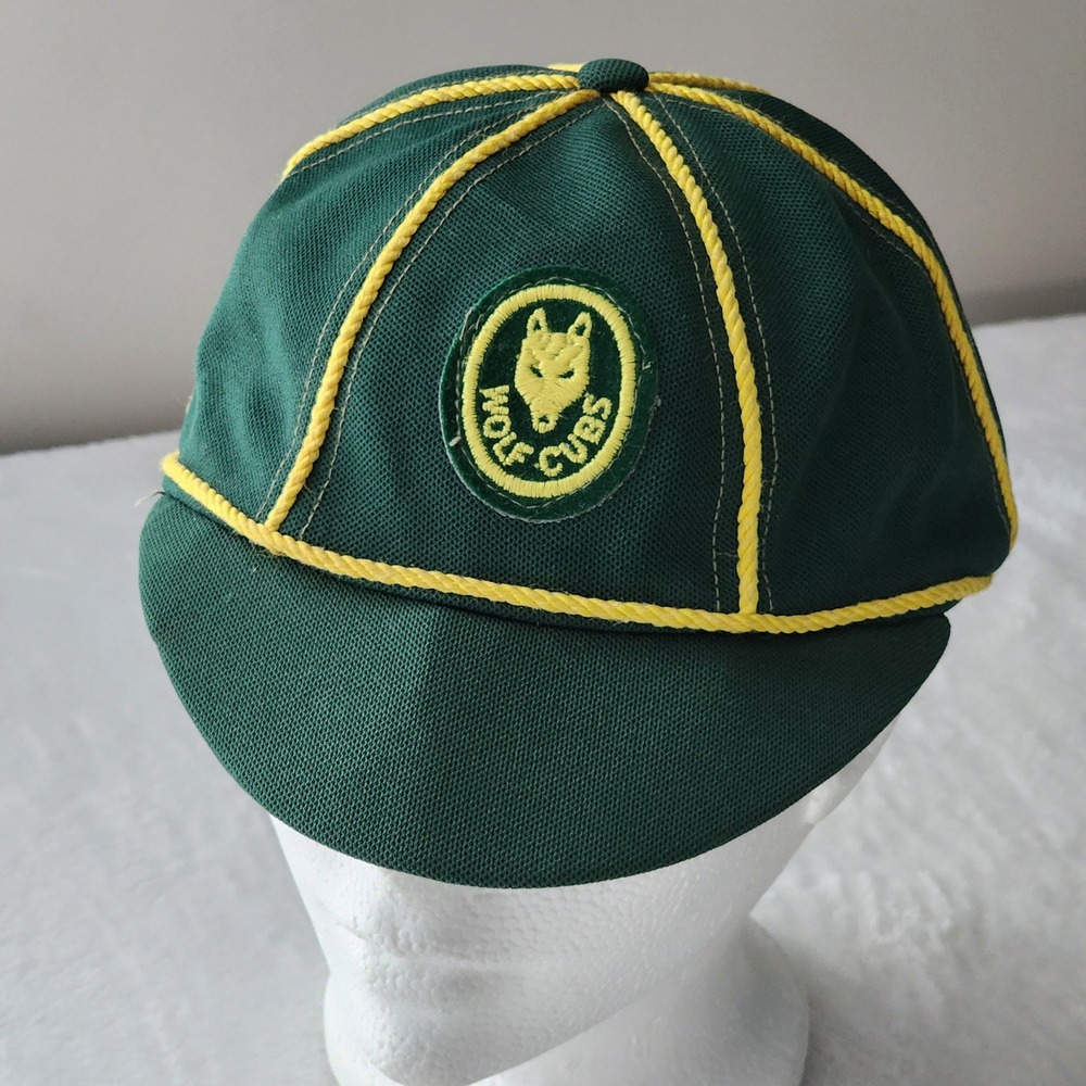 Boy Scouts Wolf Cubs Cap Green Yellow‎ Uniform Hat Vintage Green Yellow Patch